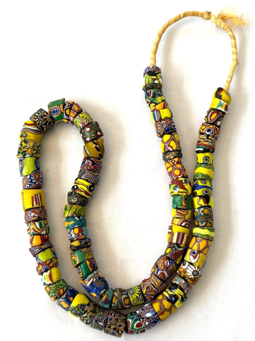 ANTIQUE VENETIAN MILLEFIORI AFRICAN TRADE BEAD NECKLACE 78 GLASS BEADS 32.5"